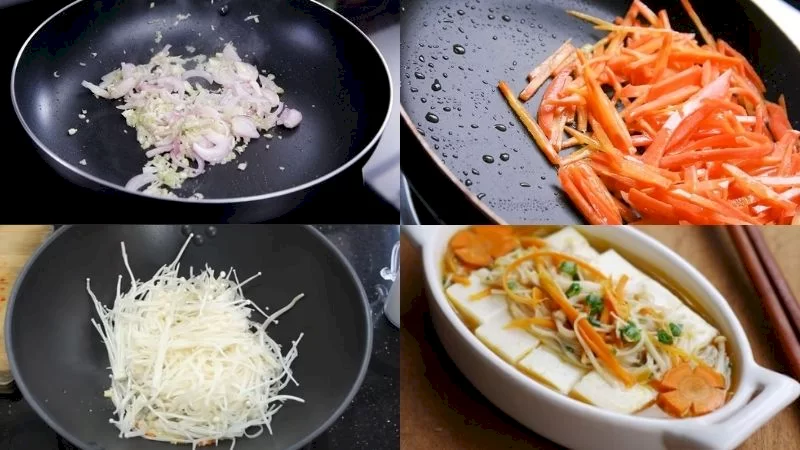 Nấm kim ch&acirc;m x&agrave;o đậu hũ cực đơn giản