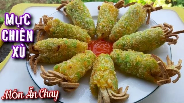 Mực chi&ecirc;n x&ugrave; chay được l&agrave;m từ chả sữa cực ngon
